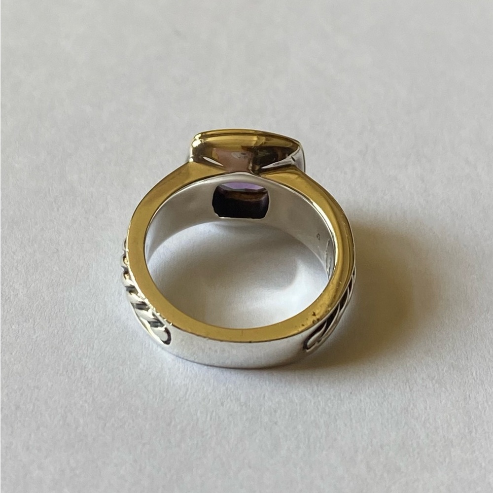 David Yurman Sterling Silver and 18k Gold Amethyst Ring, Size 6 - Picture 8 of 9